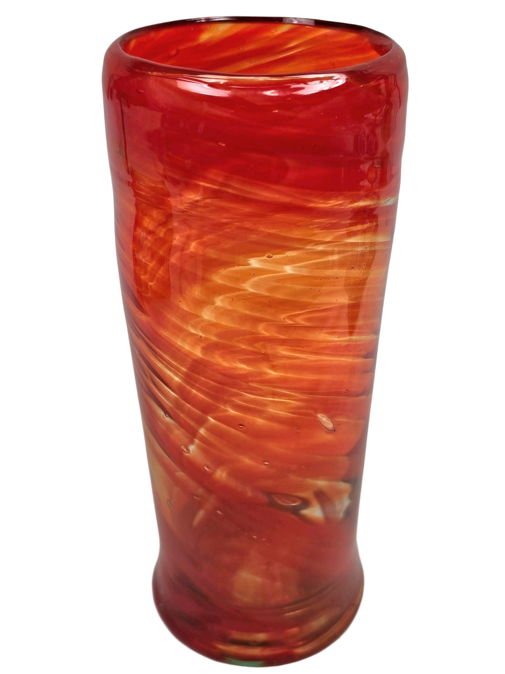Handblown Red Swirl Glass Vase - Home Art